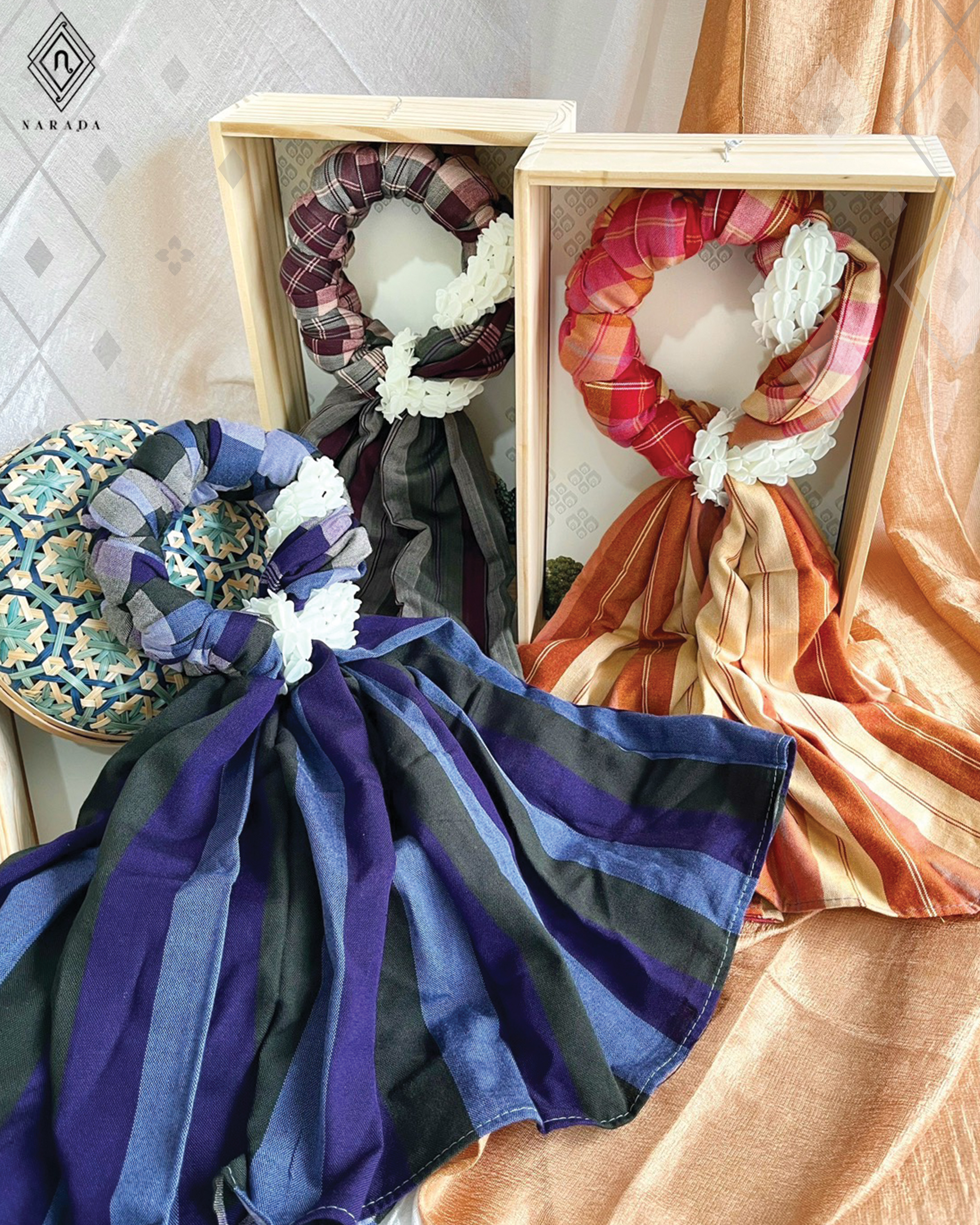 Mud-dyed Thai Sarong Garland with Jasmine Flowers - MS38