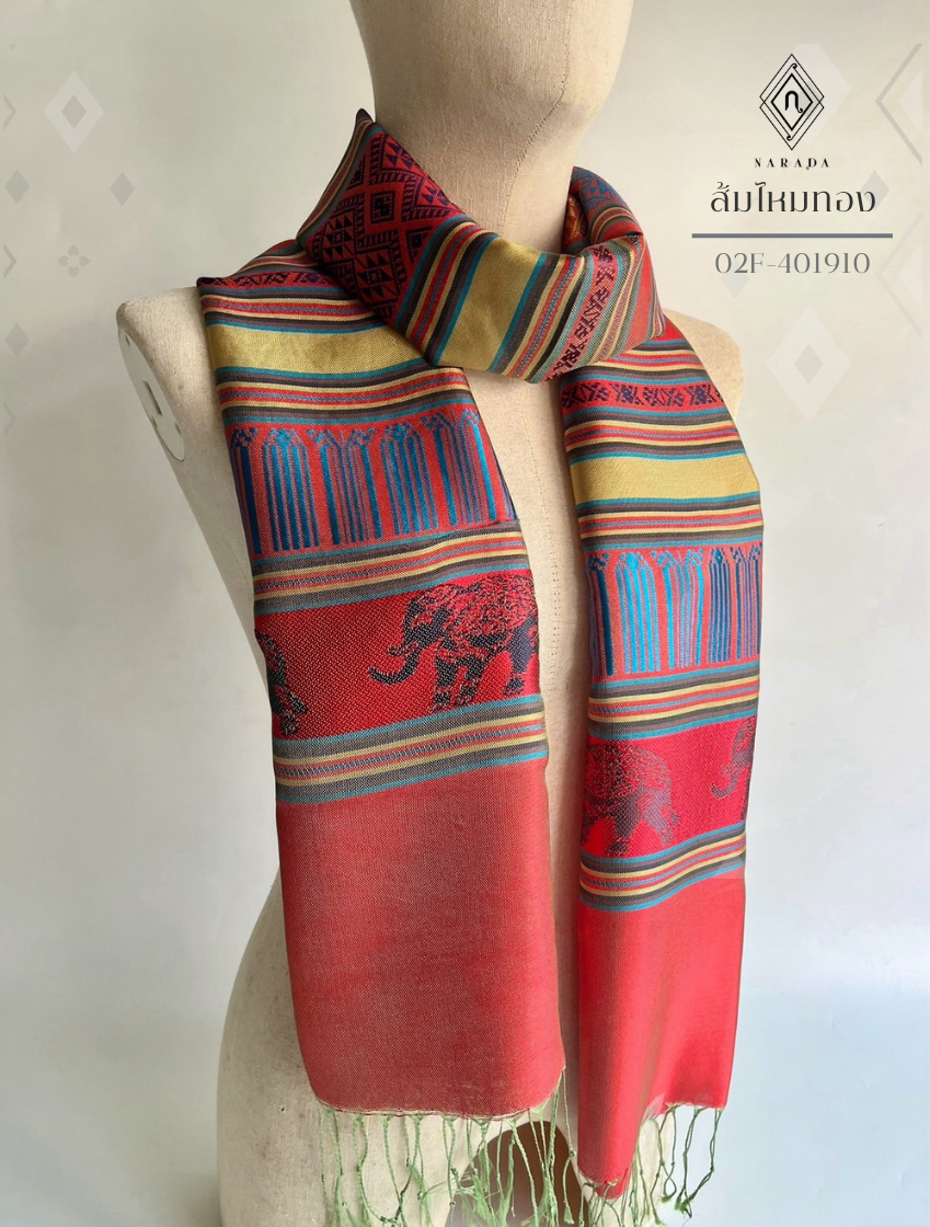 Thai Charm Scarf, Orange Silk Gold - 02F-401910