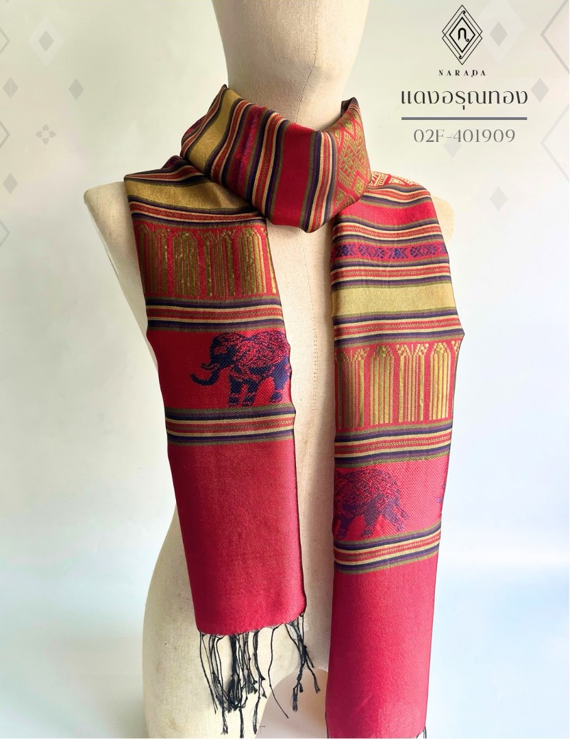 Thai Charm Scarf, Red Dawn Gold - 02F-401909