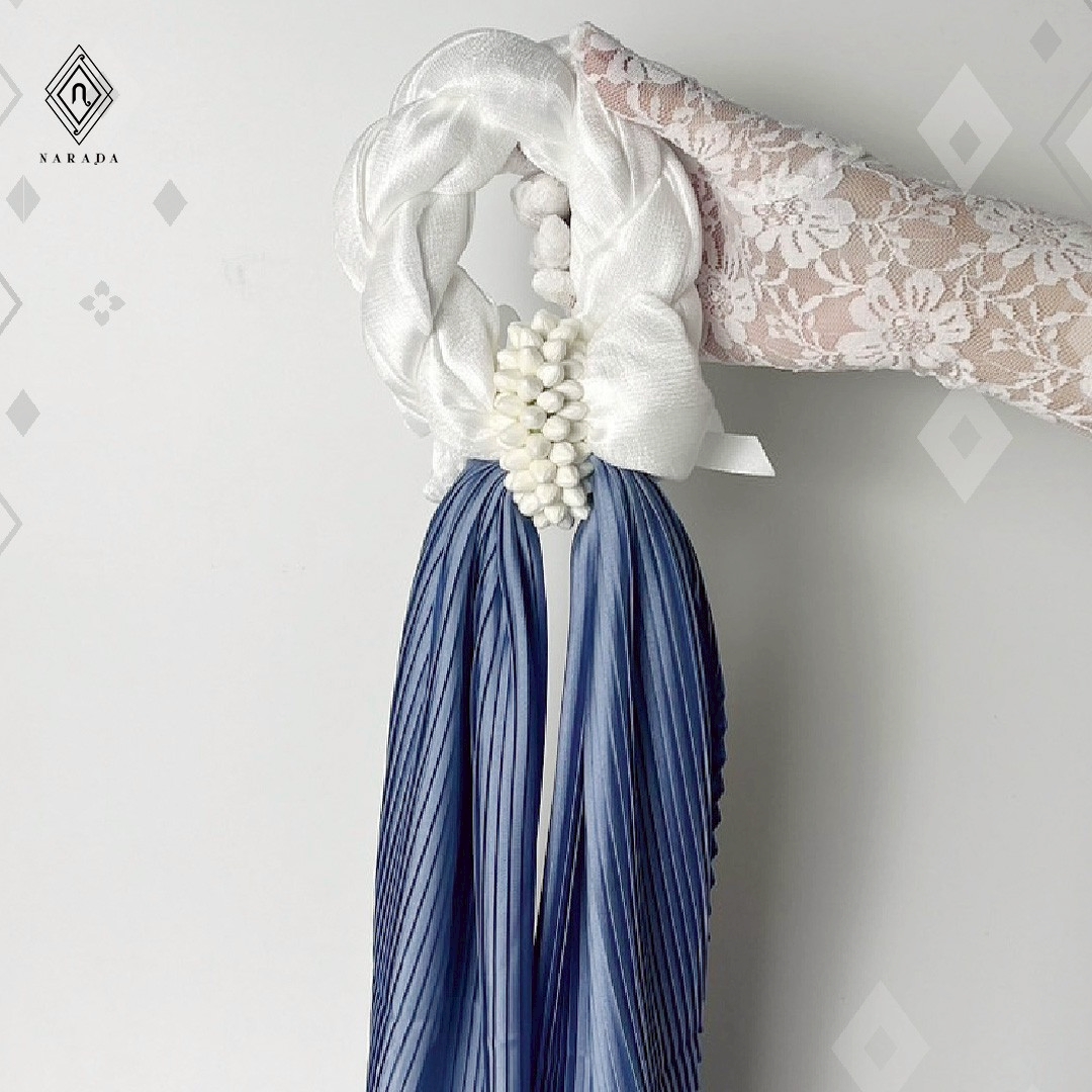 MS6_มาลัยวันแม่ มาลัยผ้าไหมมุกพร้อมผ้าพลีท ของขวัญวันแม่