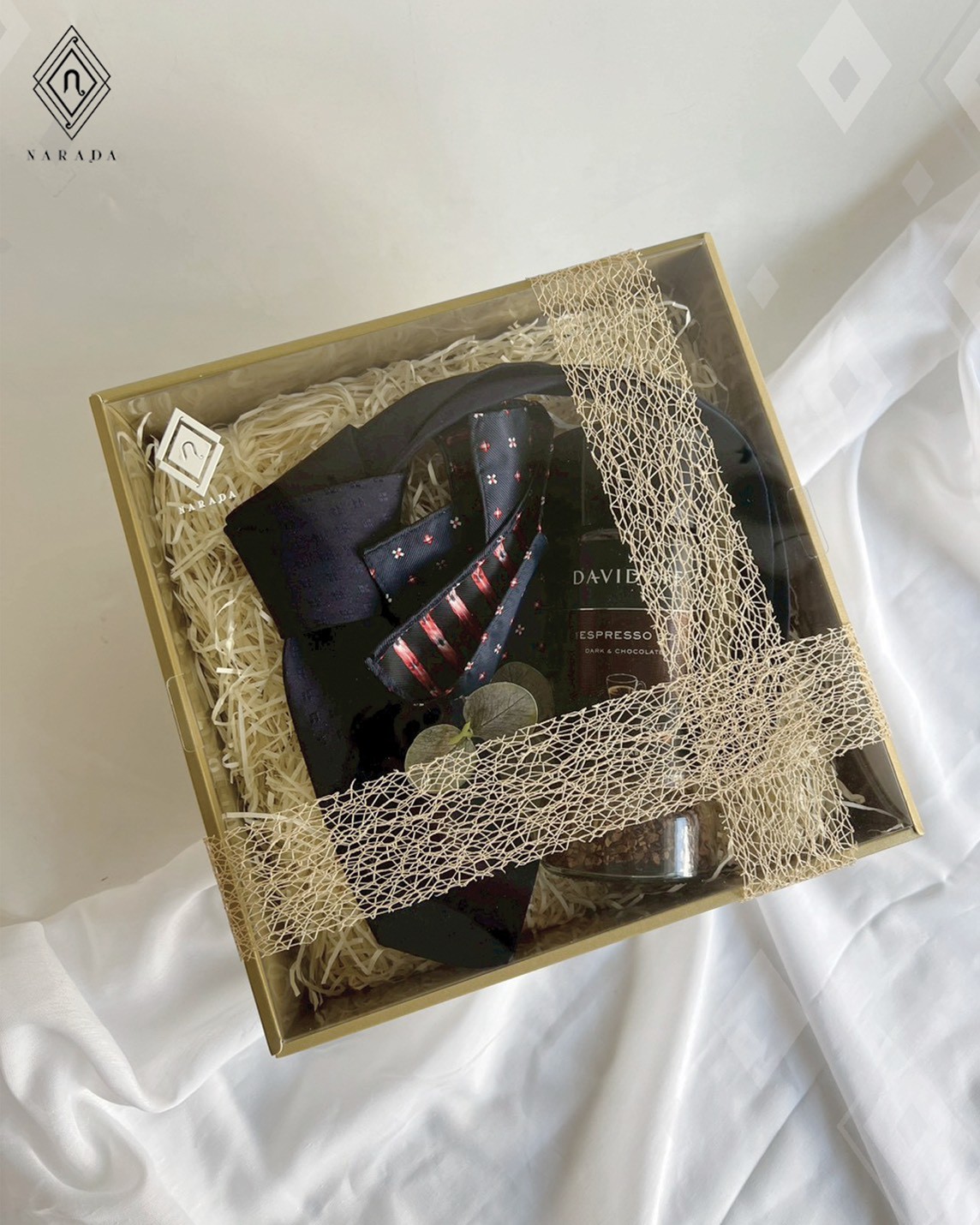 ชุดเนคไทไหมแท้ ผ้าเช็ดหน้าและกาแฟบด - TT185