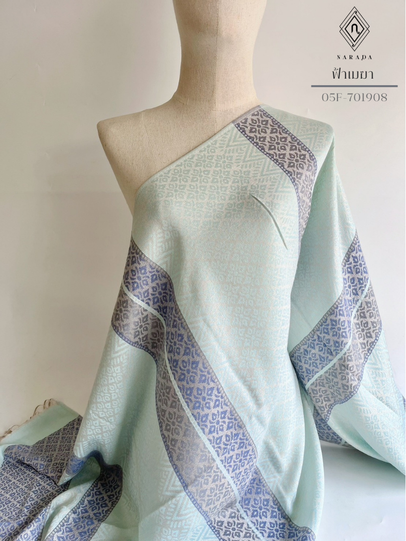 Cotton fabric, Tharasin style, cloud blue color 05F-701908
