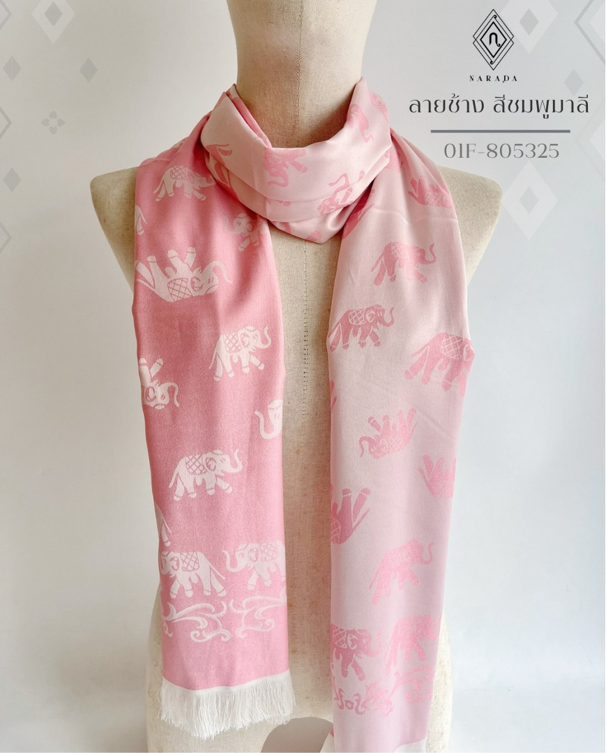 Thai patterned shawl, elephant design, light pink color 01F-805325
