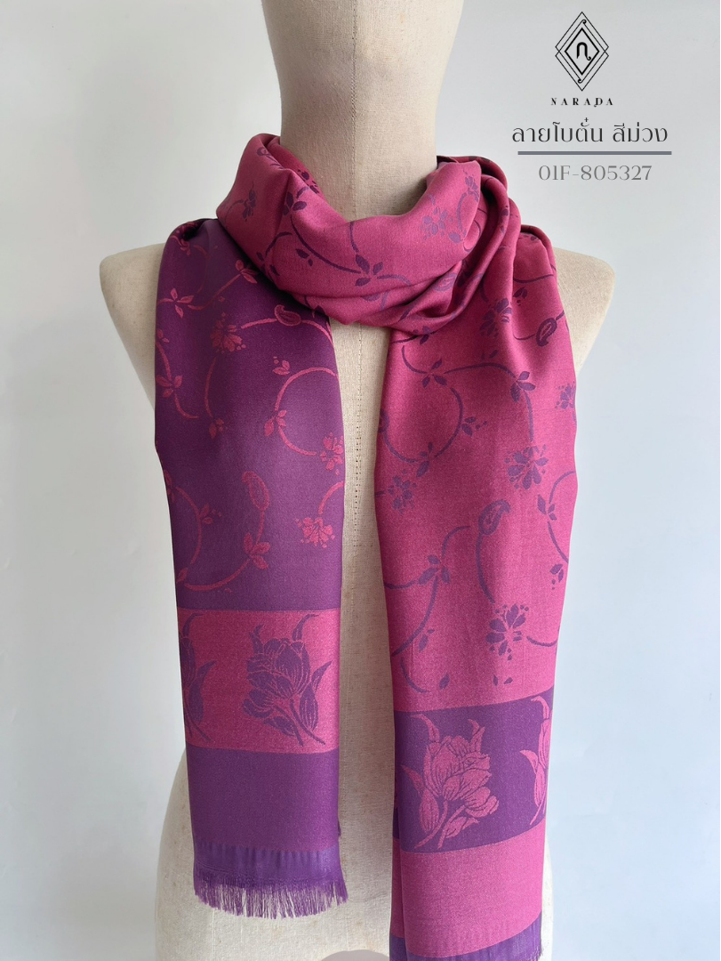 Thai patterned shawl, peony design, purple color, 01F-805327
