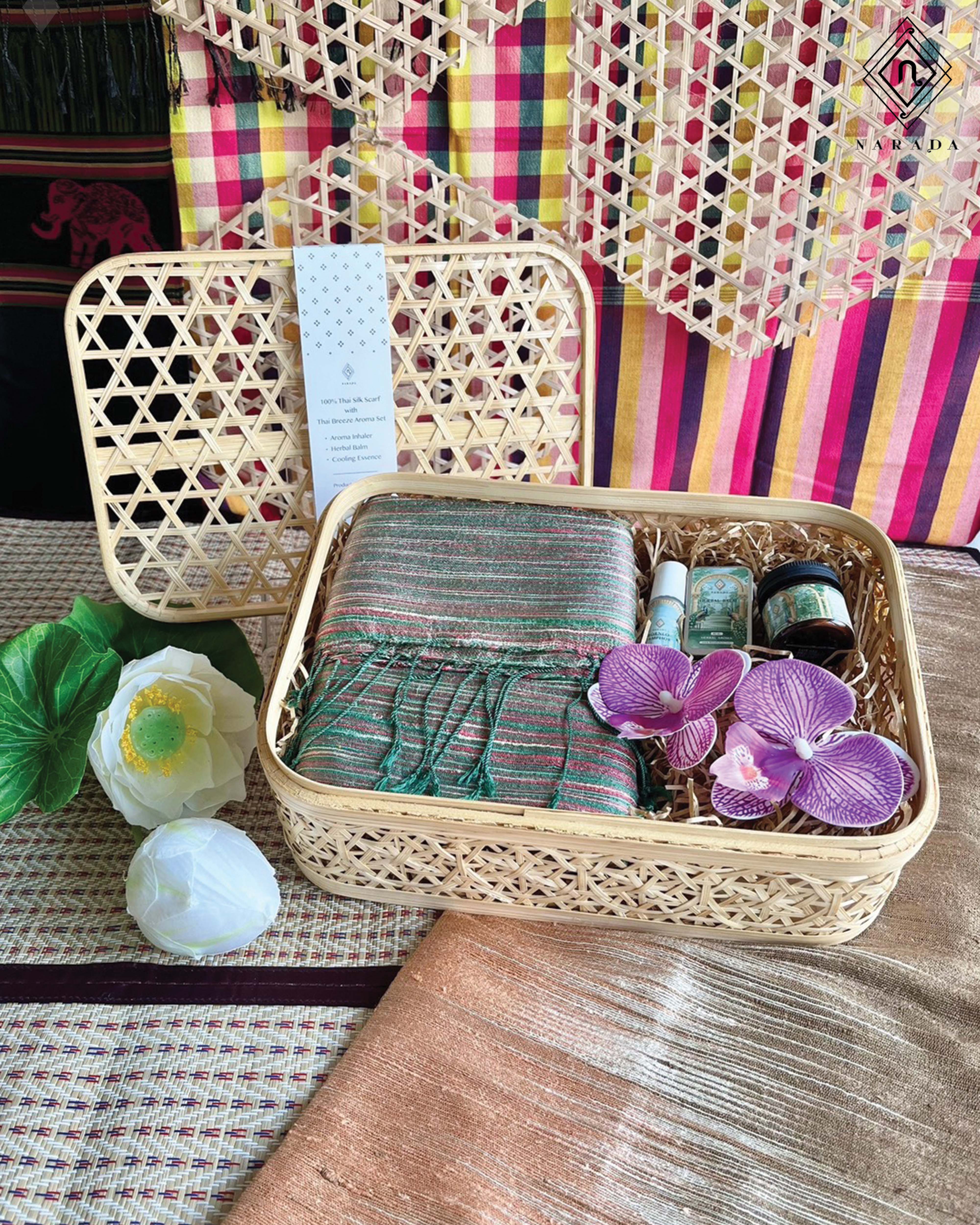 Thai Silk Bamboo Box with Aromatic Inhaler Set - TT212