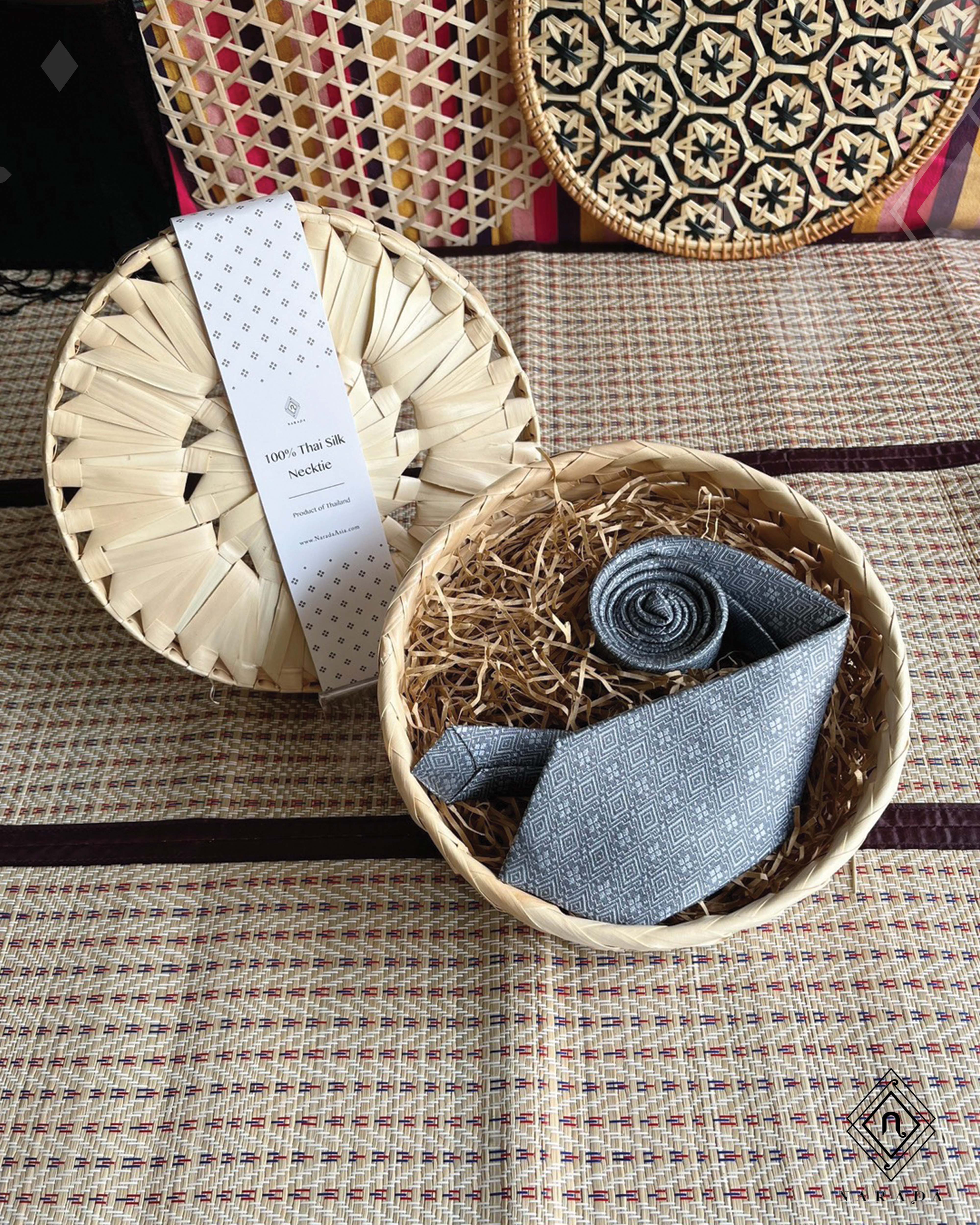 Silk Tie in a Palm Leaf Basket - TT213