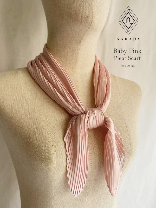 ผ้าพันคอซาตินอัดพลีท Baby Pink 01N-707011